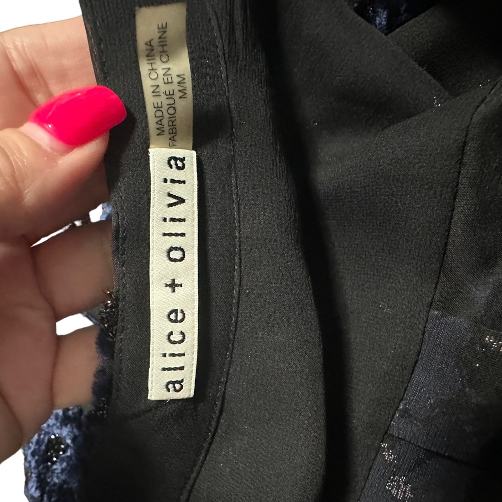 Alice + Olivia black top with blue velvet detailing. Size Medium. Gorgeous - Picture 12 of 16